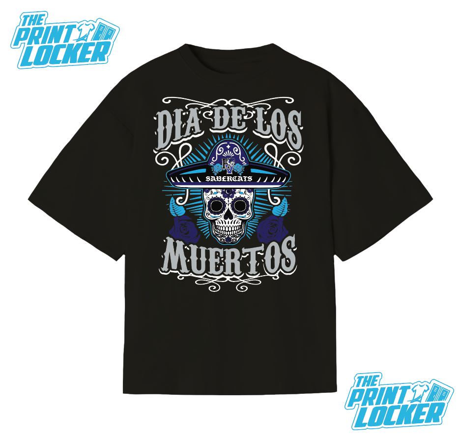 Oversized Día de Muertos Sabercats Graphic Tee